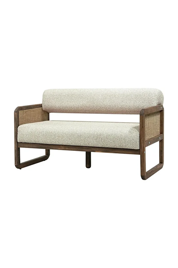 Aryaves Hazeran Jüt Bohem İkili Kanepe Ceviz Ahşap, Sütlü Kahve